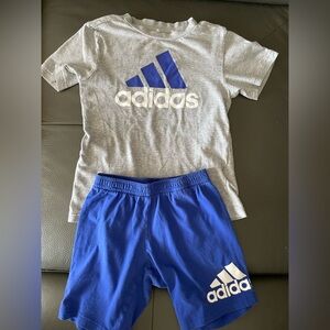 💯 Cotton adidas Gray Tee with Blue Logo and Royal Blue Shorts